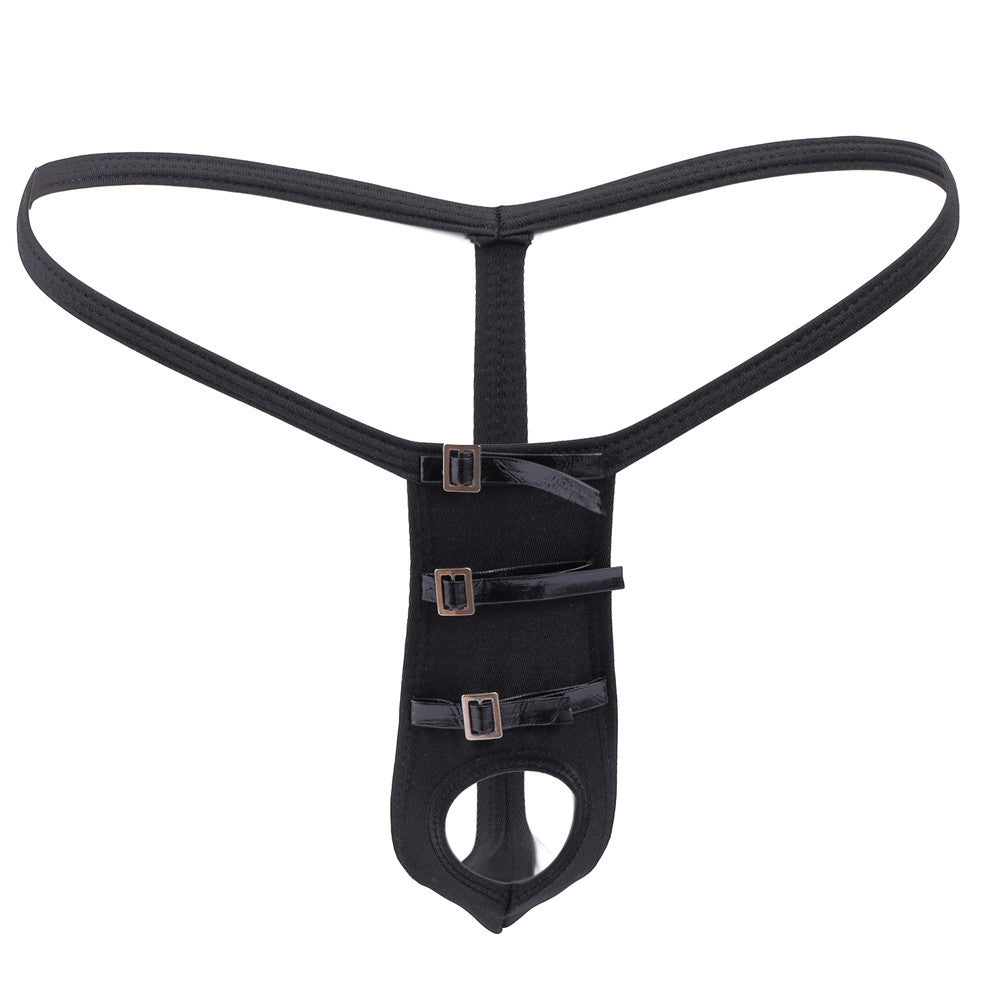 Image of Men’s erotic open hole loose thong European and American bundled T-pants low-waisted tight buttocks gay gay panties